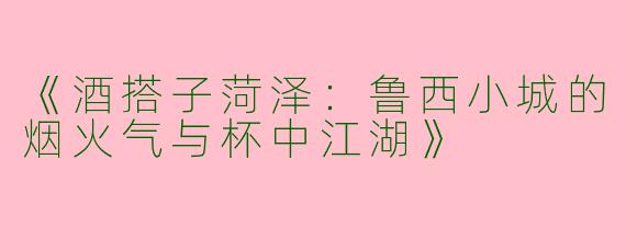 《酒搭子菏泽：鲁西小城的烟火气与杯中江湖》