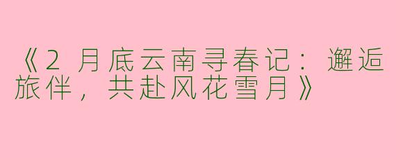 《2月底云南寻春记：邂逅旅伴，共赴风花雪月》