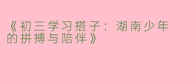 《初三学习搭子：湖南少年的拼搏与陪伴》