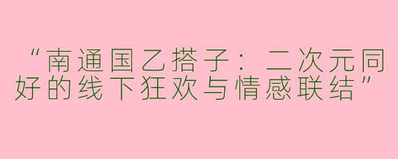 “南通国乙搭子：二次元同好的线下狂欢与情感联结”