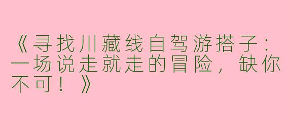 《寻找川藏线自驾游搭子：一场说走就走的冒险，缺你不可！》