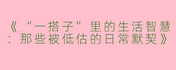 《“一搭子”里的生活智慧：那些被低估的日常默契》