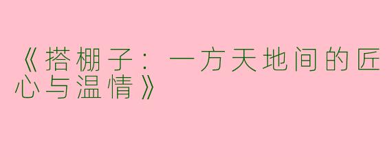 《搭棚子：一方天地间的匠心与温情》