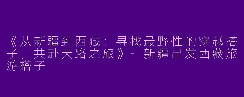 《从新疆到西藏：寻找最野性的穿越搭子，共赴天路之旅》-新疆出发西藏旅游搭子