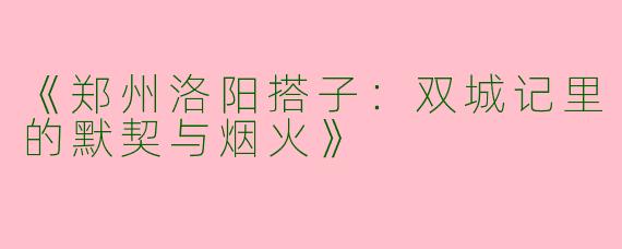 《郑州洛阳搭子：双城记里的默契与烟火》