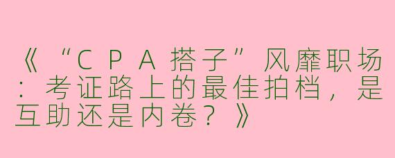 《“CPA搭子”风靡职场：考证路上的最佳拍档，是互助还是内卷？》