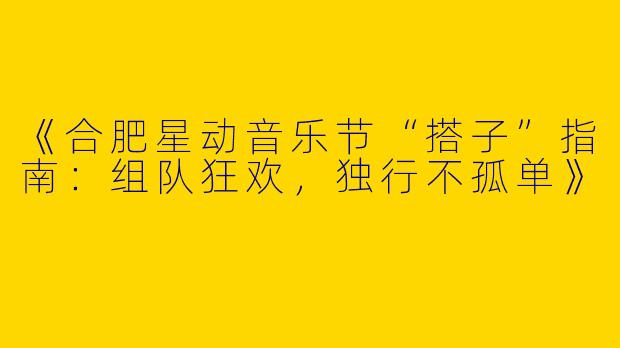 《合肥星动音乐节“搭子”指南：组队狂欢，独行不孤单》