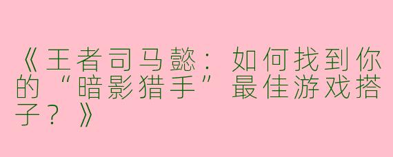 《王者司马懿：如何找到你的“暗影猎手”最佳游戏搭子？》