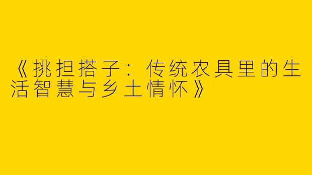 《挑担搭子：传统农具里的生活智慧与乡土情怀》