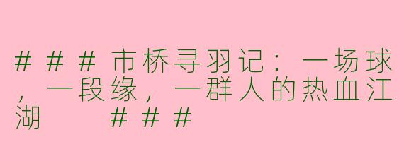 ###市桥寻羽记：一场球，一段缘，一群人的热血江湖

###