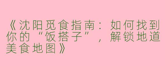 《沈阳觅食指南：如何找到你的“饭搭子”，解锁地道美食地图》