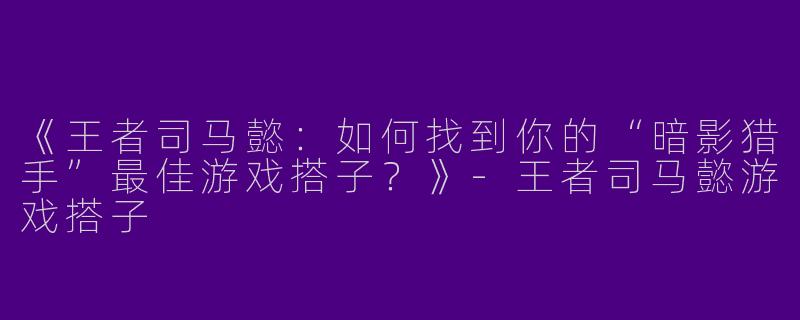 《王者司马懿：如何找到你的“暗影猎手”最佳游戏搭子？》-王者司马懿游戏搭子
