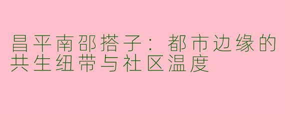 昌平南邵搭子：都市边缘的共生纽带与社区温度