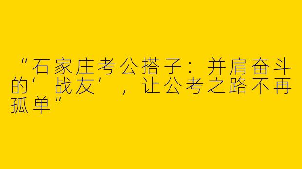 “石家庄考公搭子：并肩奋斗的‘战友’，让公考之路不再孤单”
