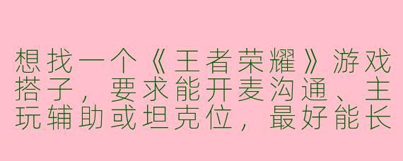 想找一个《王者荣耀》游戏搭子，要求能开麦沟通、主玩辅助或坦克位，最好能长期一起上分，不要太在意输赢，心态好一点的，请问有没有小伙伴愿意一起？