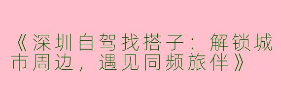 《深圳自驾找搭子：解锁城市周边，遇见同频旅伴》