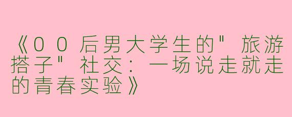 《00后男大学生的"旅游搭子"社交：一场说走就走的青春实验》