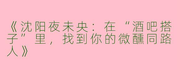 《沈阳夜未央：在“酒吧搭子”里，找到你的微醺同路人》