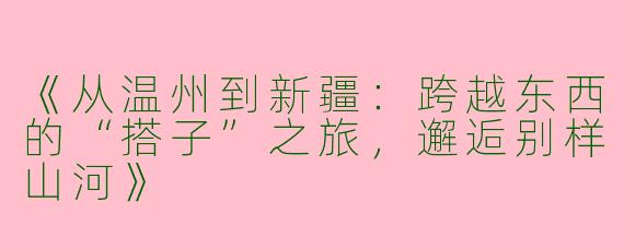 《从温州到新疆：跨越东西的“搭子”之旅，邂逅别样山河》