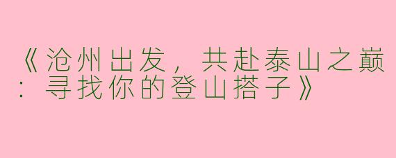 《沧州出发，共赴泰山之巅：寻找你的登山搭子》
