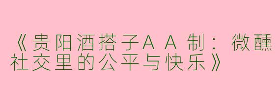 《贵阳酒搭子AA制：微醺社交里的公平与快乐》