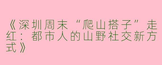 《深圳周末“爬山搭子”走红：都市人的山野社交新方式》
