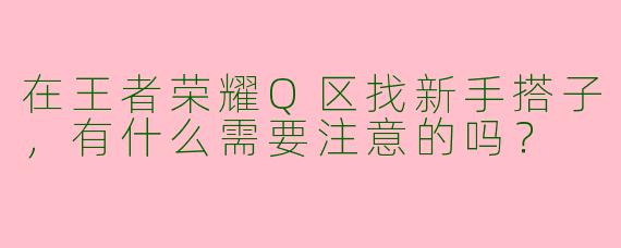 在王者荣耀Q区找新手搭子，有什么需要注意的吗？