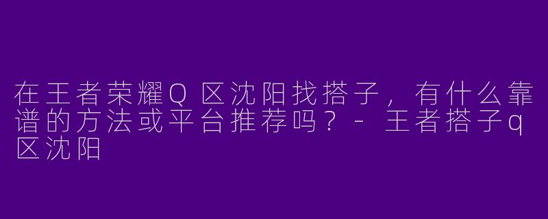 在王者荣耀Q区沈阳找搭子，有什么靠谱的方法或平台推荐吗？-王者搭子q区沈阳