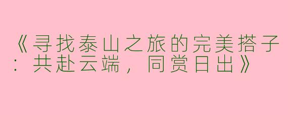 《寻找泰山之旅的完美搭子：共赴云端，同赏日出》