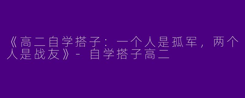 《高二自学搭子：一个人是孤军，两个人是战友》-自学搭子高二