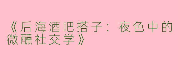 《后海酒吧搭子：夜色中的微醺社交学》