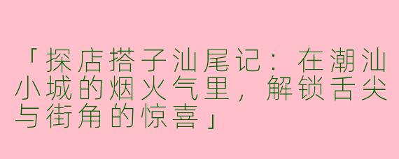 「探店搭子汕尾记：在潮汕小城的烟火气里，解锁舌尖与街角的惊喜」
