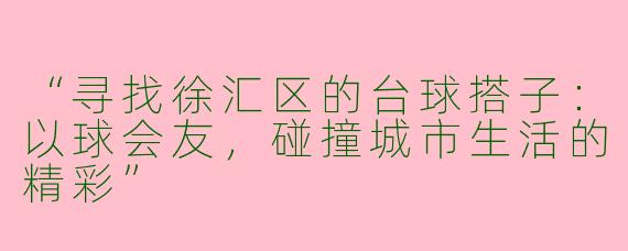 “寻找徐汇区的台球搭子：以球会友，碰撞城市生活的精彩”