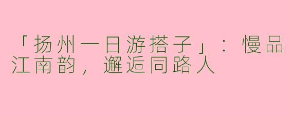 「扬州一日游搭子」：慢品江南韵，邂逅同路人