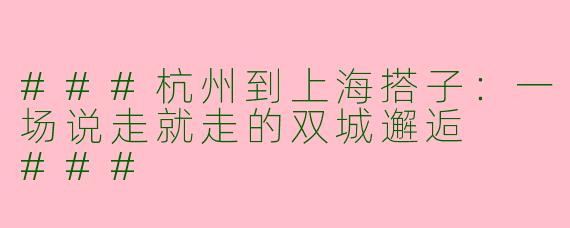 ###杭州到上海搭子：一场说走就走的双城邂逅

###