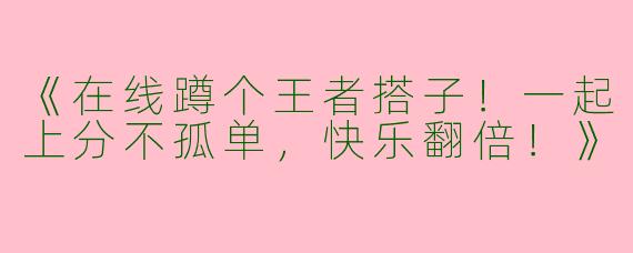 《在线蹲个王者搭子！一起上分不孤单，快乐翻倍！》