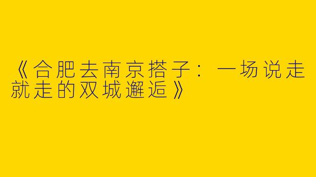 《合肥去南京搭子：一场说走就走的双城邂逅》