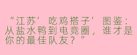 “江苏‘吃鸡搭子’图鉴：从盐水鸭到电竞圈，谁才是你的最佳队友？”