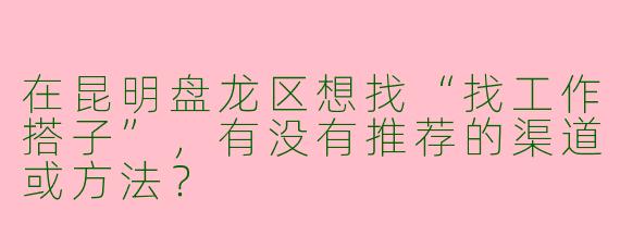 在昆明盘龙区想找“找工作搭子”，有没有推荐的渠道或方法？