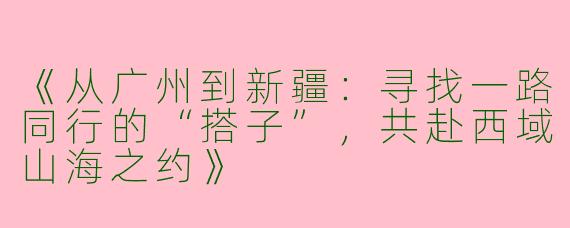 《从广州到新疆：寻找一路同行的“搭子”，共赴西域山海之约》