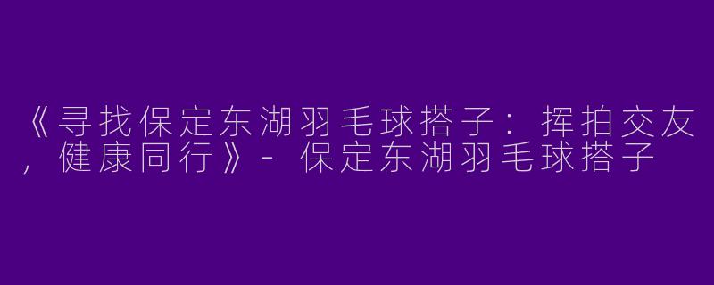 《寻找保定东湖羽毛球搭子：挥拍交友，健康同行》-保定东湖羽毛球搭子
