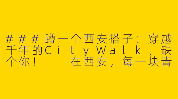 ###蹲一个西安搭子：穿越千年的CityWalk，缺个你！

在西安，每一块青砖都藏着故事，每一缕微风都带着古意。如果你也喜欢在城墙下骑行、在回坊巷口啃肉夹馍、在博物馆里对着文物发呆，或许我们可以一起，把这座城市的烟火与诗意，走成双份的快乐。

----蹲一个西安搭子