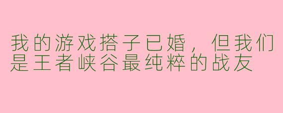 我的游戏搭子已婚，但我们是王者峡谷最纯粹的战友