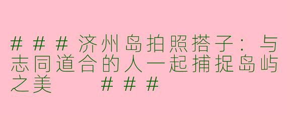###济州岛拍照搭子：与志同道合的人一起捕捉岛屿之美

###