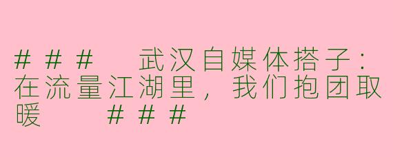 ###
武汉自媒体搭子：在流量江湖里，我们抱团取暖

###