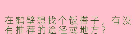 在鹤壁想找个饭搭子,有没有推荐的途径或地方?