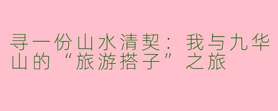 寻一份山水清契：我与九华山的“旅游搭子”之旅