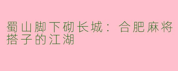 蜀山脚下砌长城：合肥麻将搭子的江湖