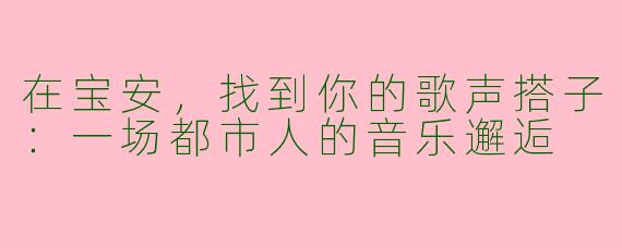 在宝安，找到你的歌声搭子：一场都市人的音乐邂逅