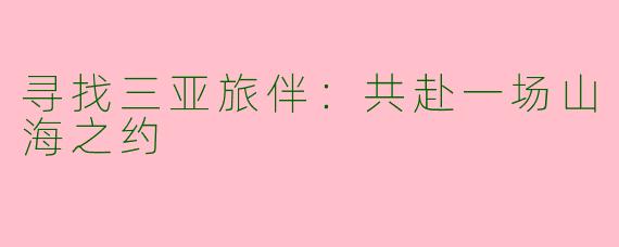 寻找三亚旅伴：共赴一场山海之约